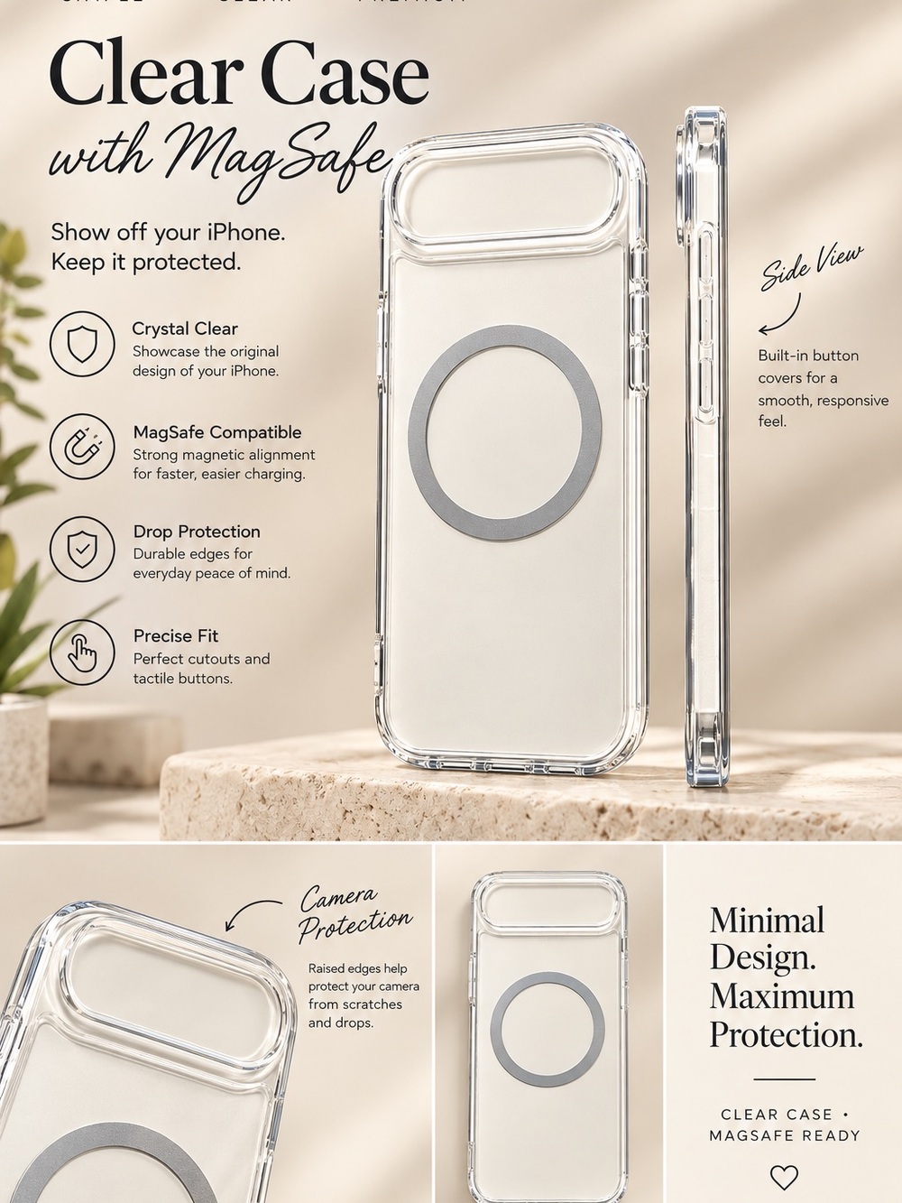 OtterBox Clear Phone Case with Gray MagSafe Ring